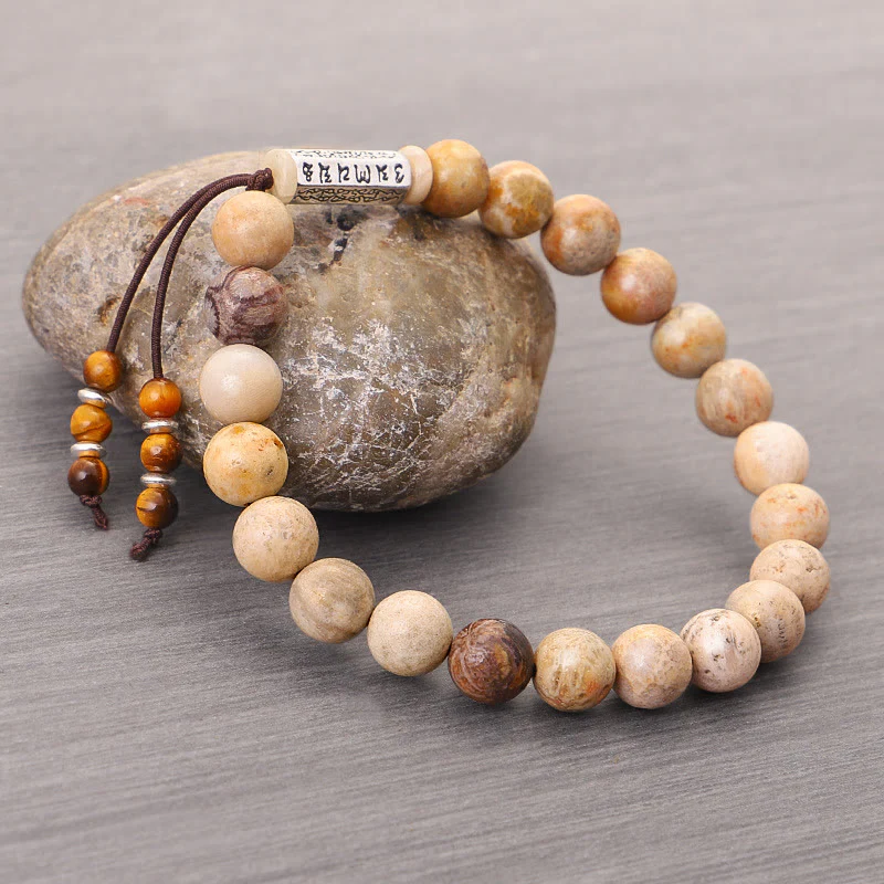 Braccialetto rinforzante in pietra invecchiata Om Mani Padme Hum Buddha Stones - Image 3