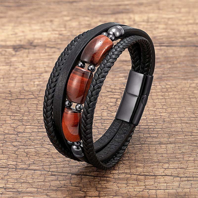 Braccialetto rinforzato in pelle Buddha Stones occhio di tigre naturale, occhio di tigre verde e occhio di tigre rosso - Image 8