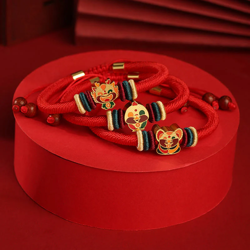 Braccialetto rosso intrecciato con ciondolo a forma di fortuna Buddha Stones in argento sterling 925 fatto a mano con motivo dell'anno del drago cinese - Image 2