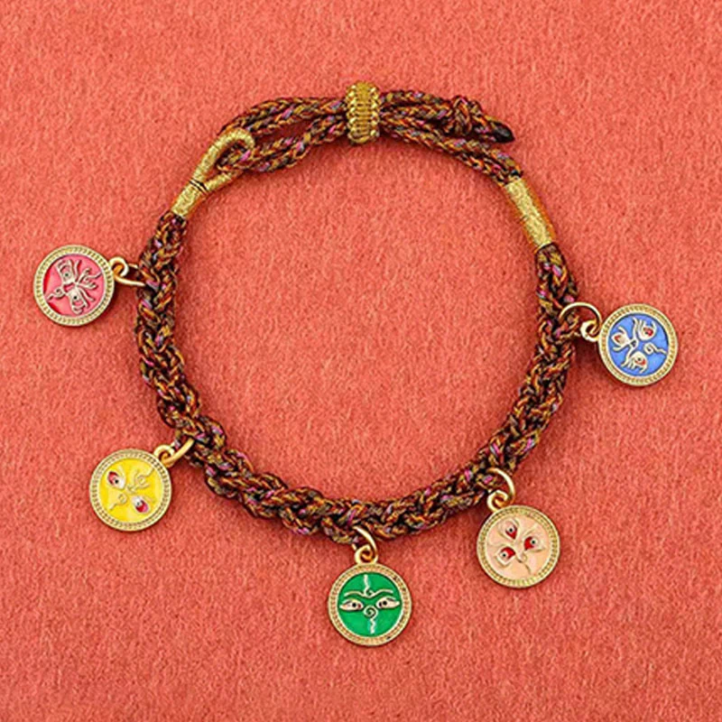 Braccialetto tibetano con treccia di corda Thangka della fortuna dei cinque dei della ricchezza - Image 8