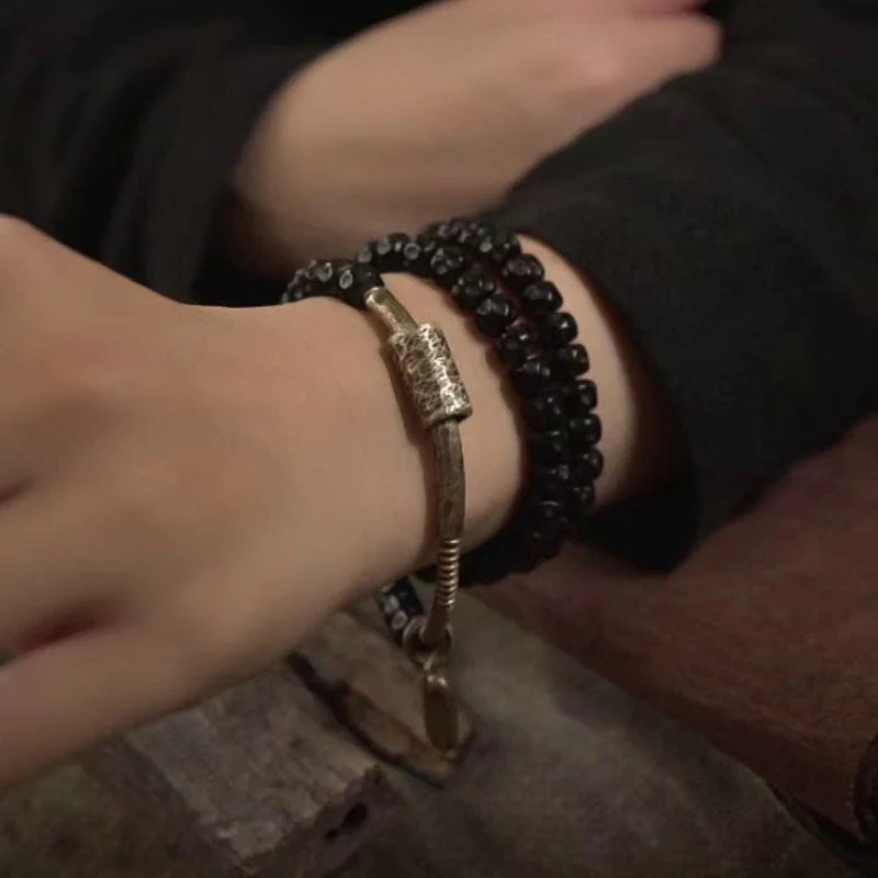 Bracciale triplo giro in ottone e rame con guscio di cocco retrò Buddha Stones - Image 12