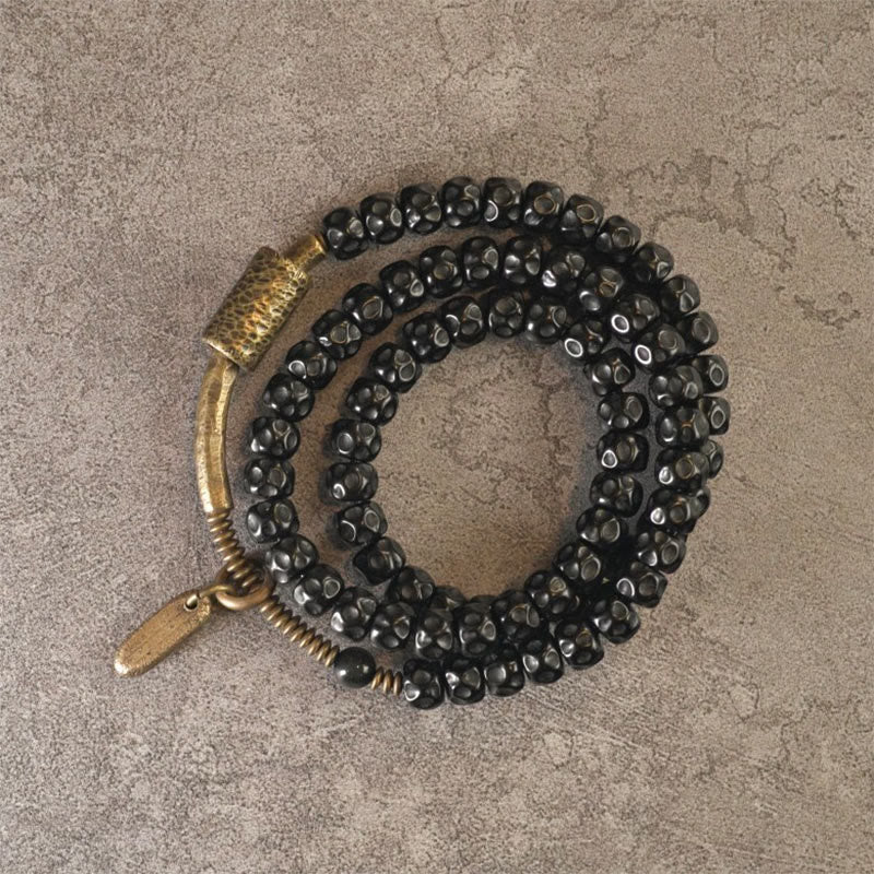Bracciale triplo giro in ottone e rame con guscio di cocco retrò Buddha Stones - Image 6
