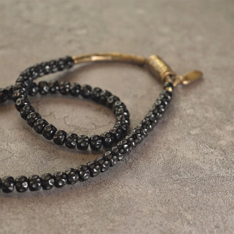 Bracciale triplo giro in ottone e rame con guscio di cocco retrò Buddha Stones - Image 8