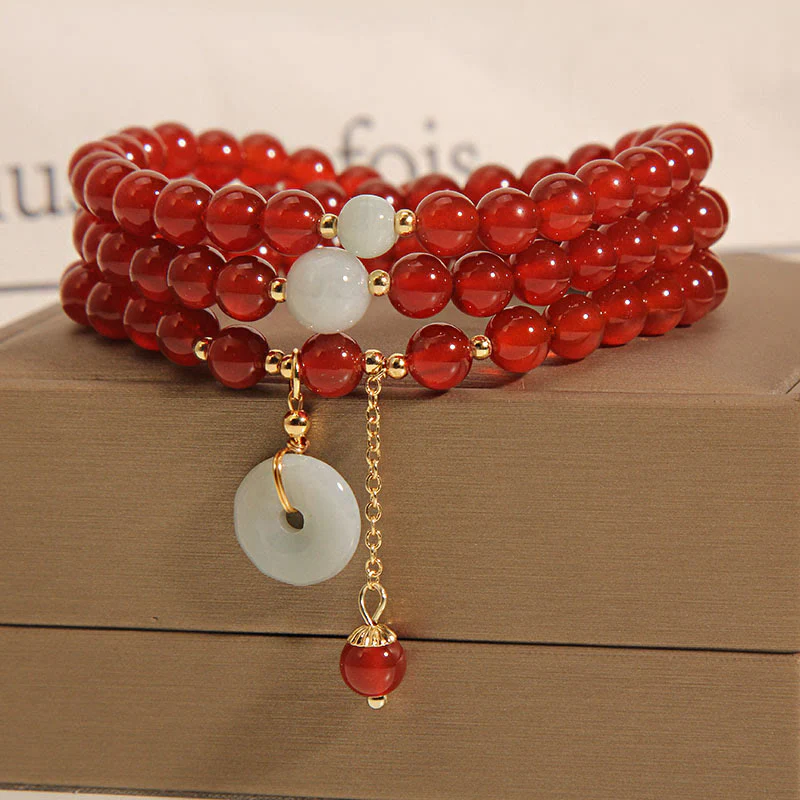 Braccialetto triplo giro con fibbia della pace in agata rossa naturale Buddha Stones Jade Peace - Image 4