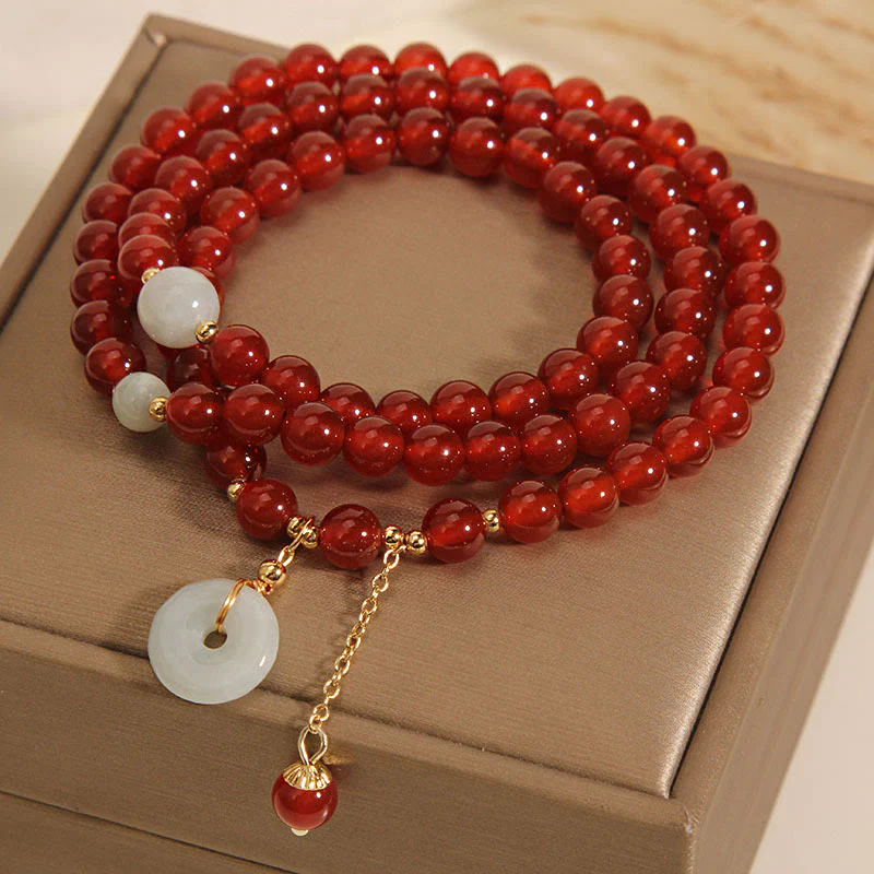 Braccialetto triplo giro con fibbia della pace in agata rossa naturale Buddha Stones Jade Peace - Image 5