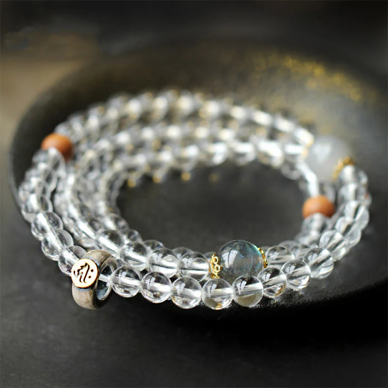 Braccialetto triplo giro in argento sterling 925 con Buddha Stones , zodiaco cinese, Buddha natale, cristallo bianco, meditazione - Image 8