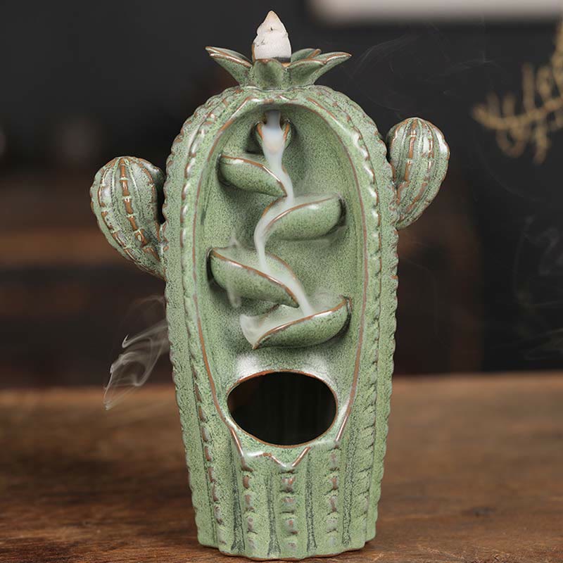 Bruciatore di incenso con fontana di fumo a riflusso curativo in ceramica di cactus - Image 9