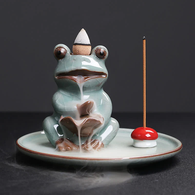 Bruciatore di incenso curativo in ceramica a forma di rana da meditazione