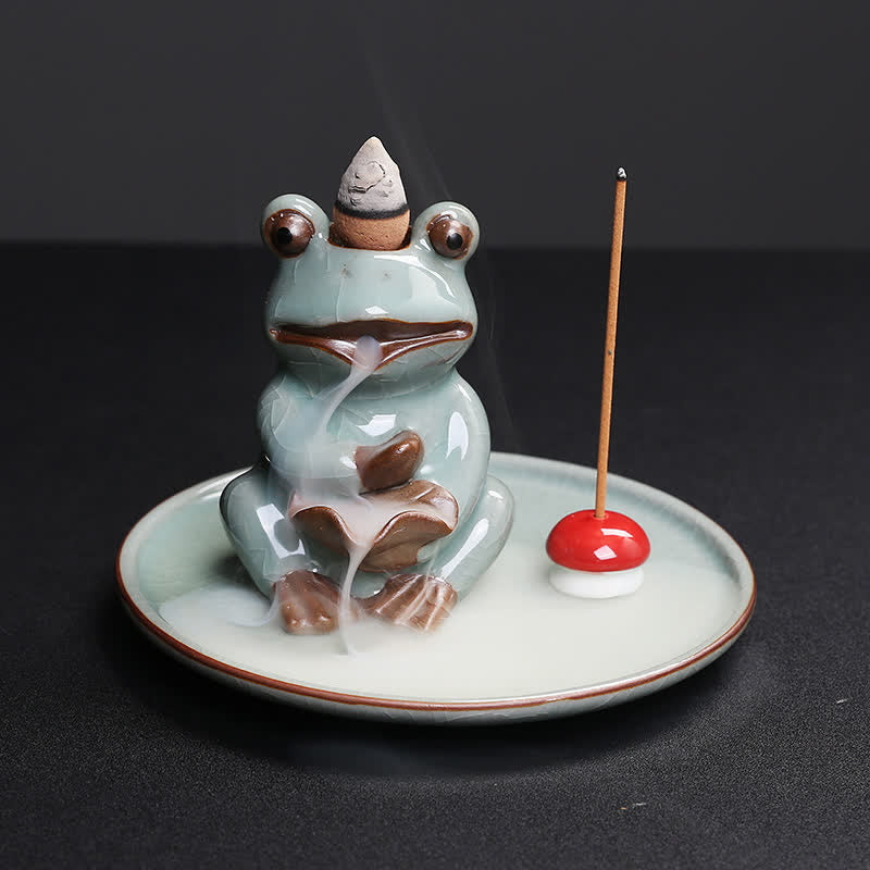 Bruciatore di incenso curativo in ceramica a forma di rana da meditazione - Image 3