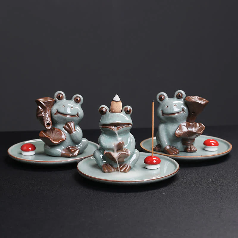 Bruciatore di incenso curativo in ceramica a forma di rana da meditazione - Image 4