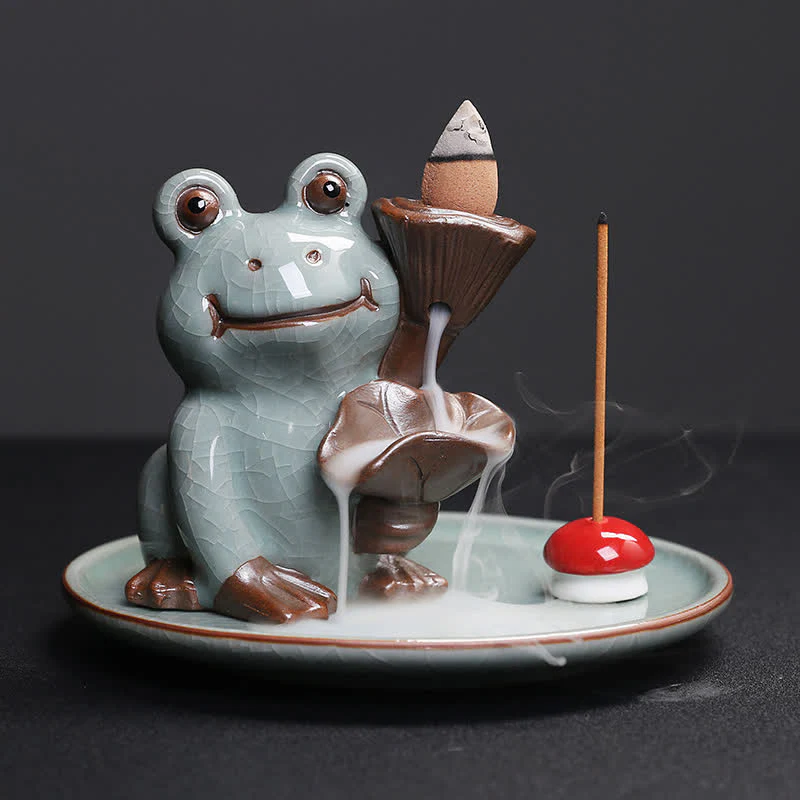 Bruciatore di incenso curativo in ceramica a forma di rana da meditazione - Image 5