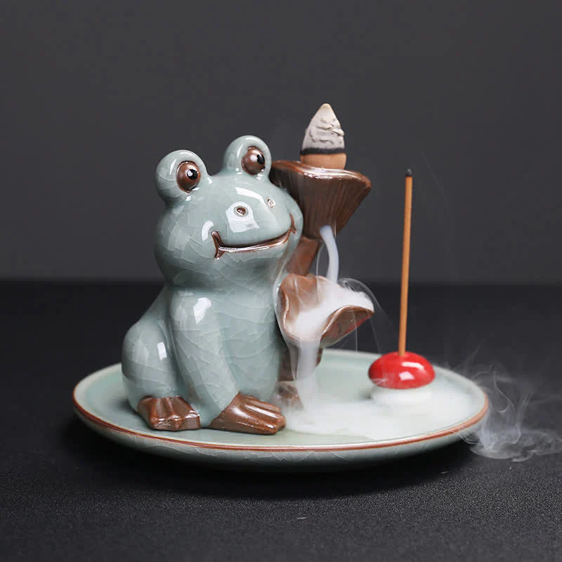 Bruciatore di incenso curativo in ceramica a forma di rana da meditazione - Image 7