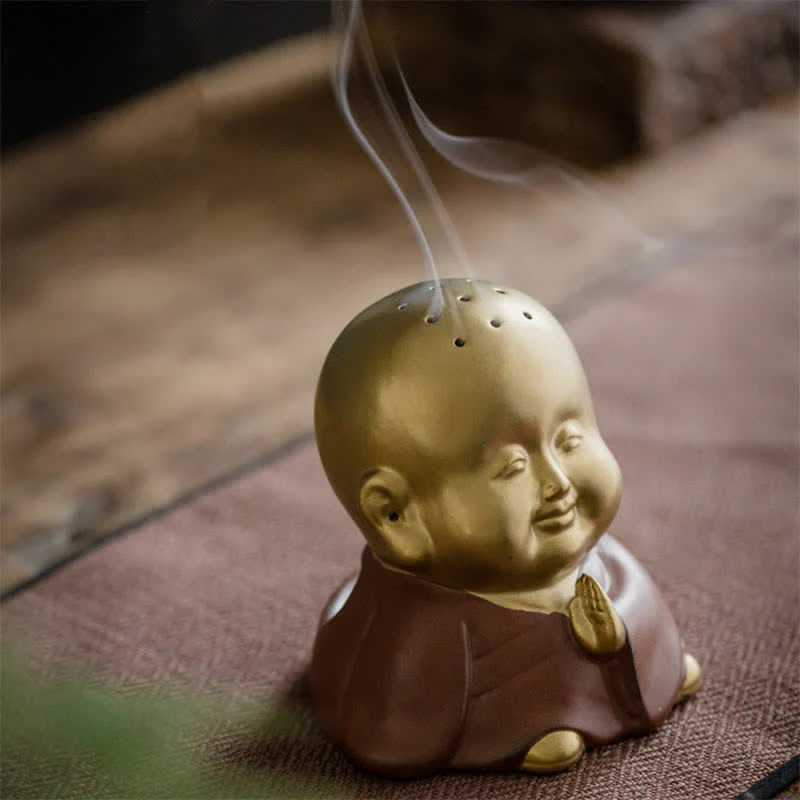 Bruciatore di incenso curativo in ceramica Little Buddha Laughing Buddha - Image 4
