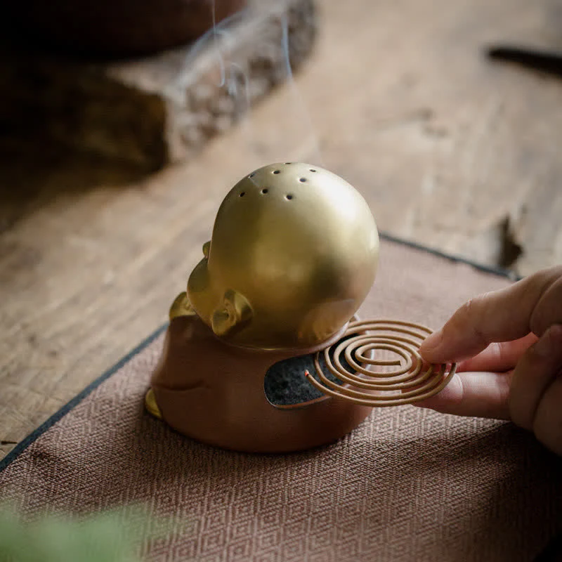 Bruciatore di incenso curativo in ceramica Little Buddha Laughing Buddha - Image 5
