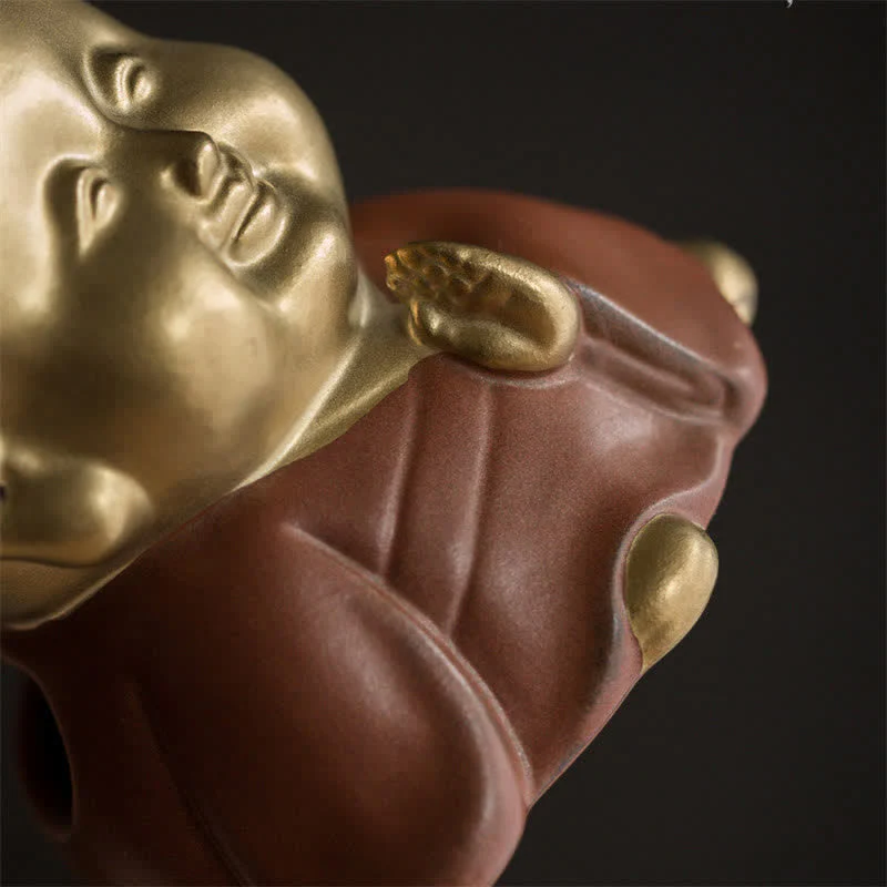 Bruciatore di incenso curativo in ceramica Little Buddha Laughing Buddha - Image 7