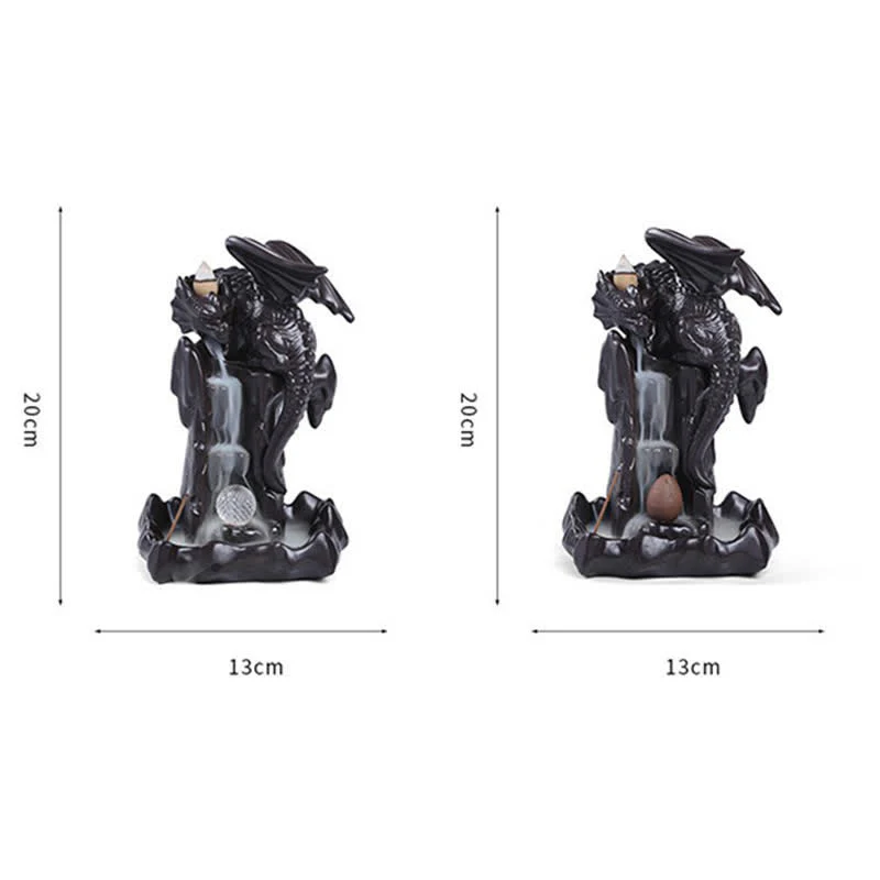 Bruciatore di incenso di guarigione con fontana di fumo a riflusso in ceramica a forma di drago nordico, decorazione a sfera a LED - Image 22