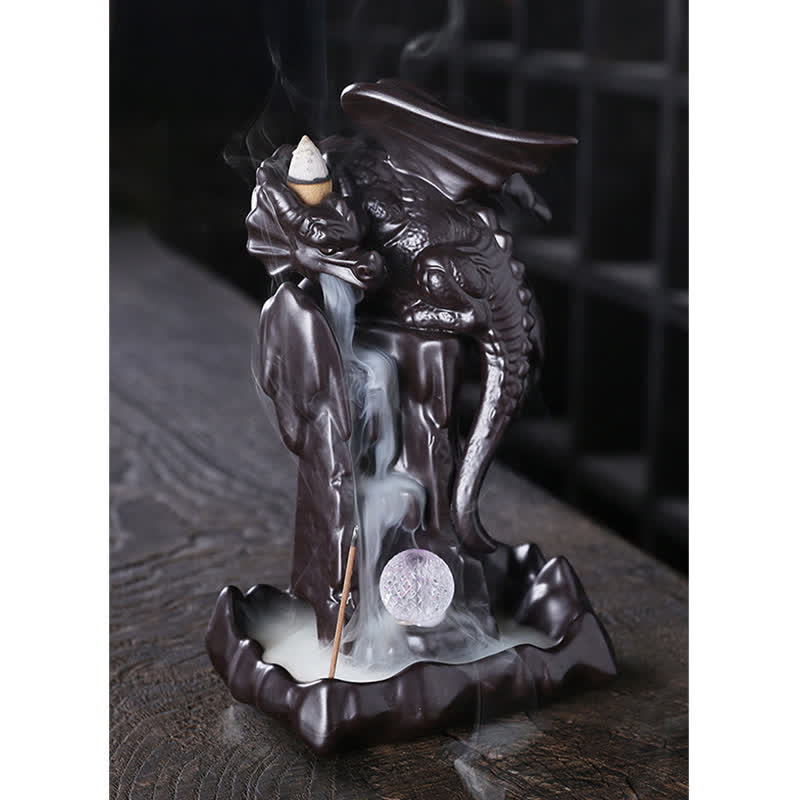 Bruciatore di incenso di guarigione con fontana di fumo a riflusso in ceramica a forma di drago nordico, decorazione a sfera a LED - Image 7