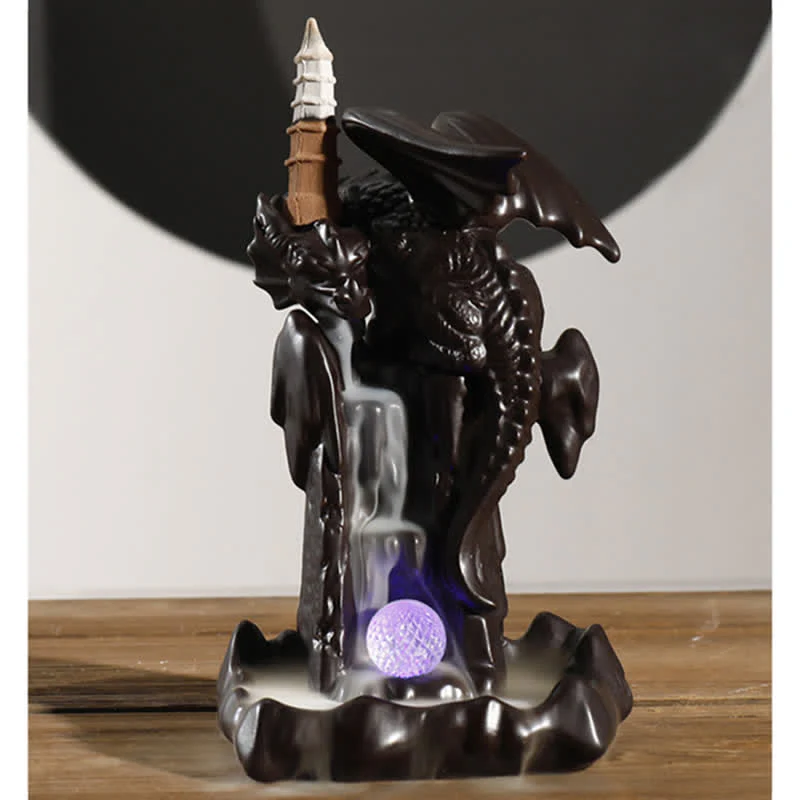 Bruciatore di incenso di guarigione con fontana di fumo a riflusso in ceramica a forma di drago nordico, decorazione a sfera a LED - Image 9