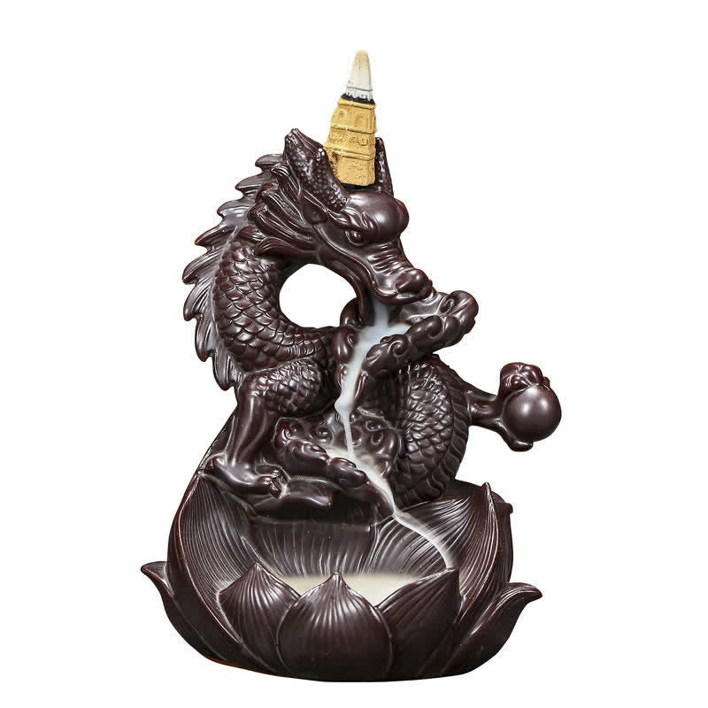 Bruciatore di incenso in ceramica con motivo a loto di drago, protezione e forza, decorazione - Image 11