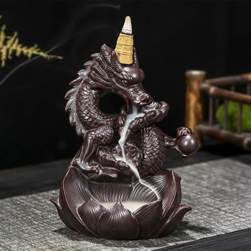 Bruciatore di incenso in ceramica con motivo a loto di drago, protezione e forza, decorazione - Image 2