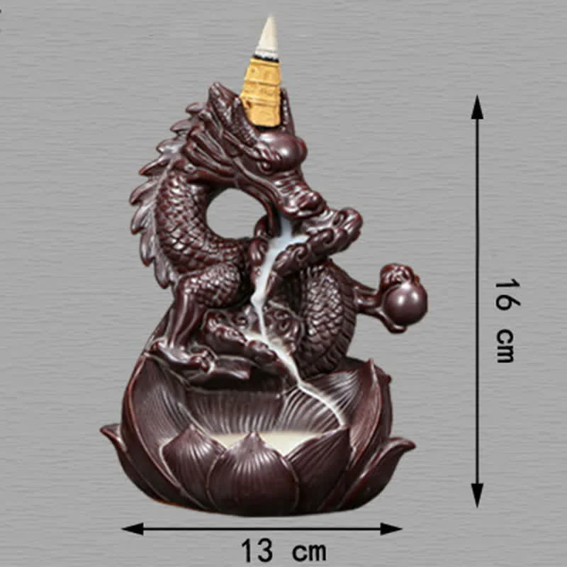 Bruciatore di incenso in ceramica con motivo a loto di drago, protezione e forza, decorazione - Image 8