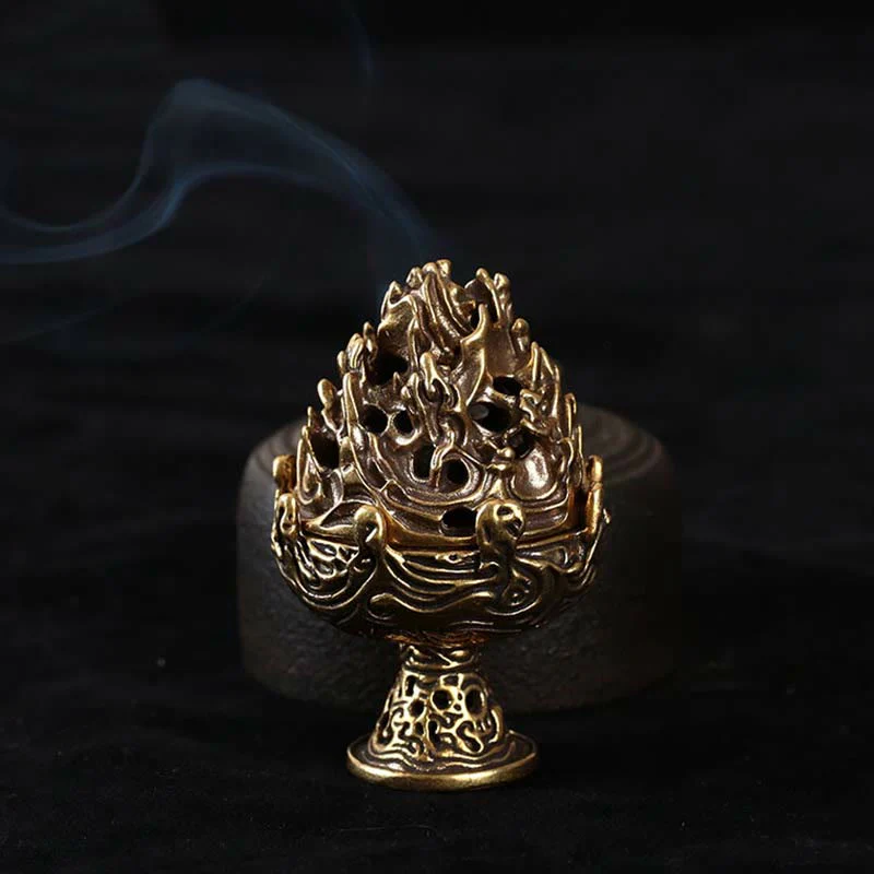 Bruciatore di incenso in lega di rame per meditazione con motivo a mini montagna tibetana - Image 8