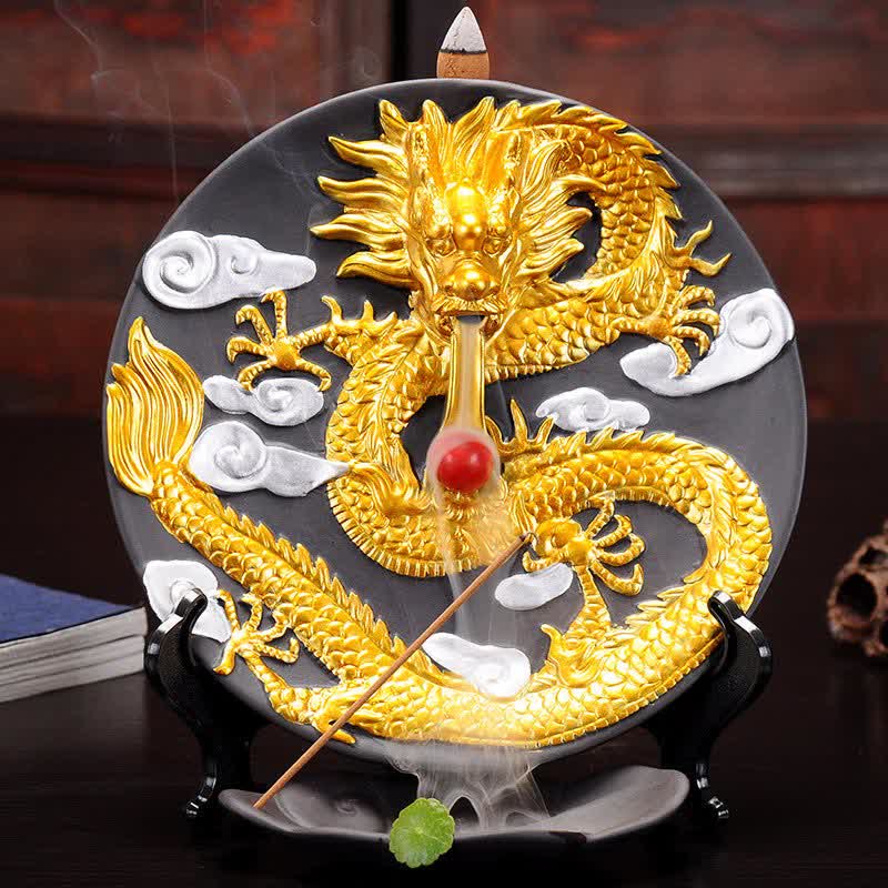 Bruciatore di incenso per meditazione con fontana di fumo a riflusso in ceramica Dragon - Image 2