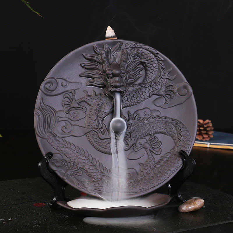 Bruciatore di incenso per meditazione con fontana di fumo a riflusso in ceramica Dragon - Image 7