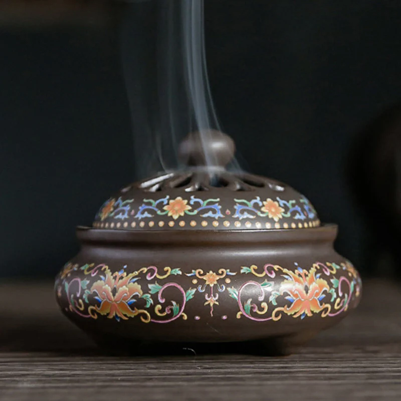 Bruciatore di incenso per meditazione in ceramica con motivo floreale a drago e fontana di fumo a riflusso - Image 4