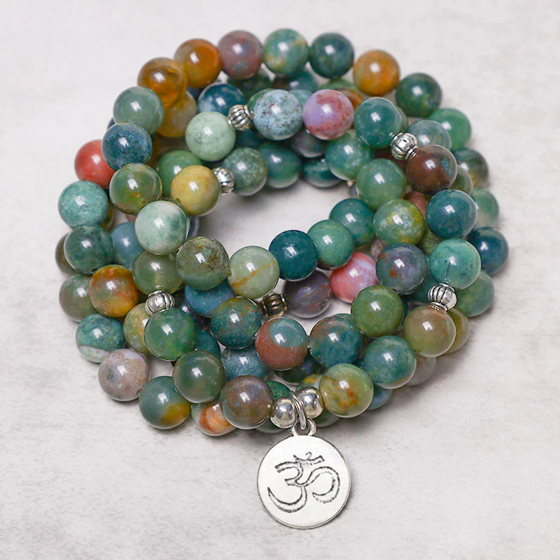 Buddha Stones 108 Mala Beads Agata indiana Loto OM Buddha Albero della vita Braccialetto di calma positiva - Image 3