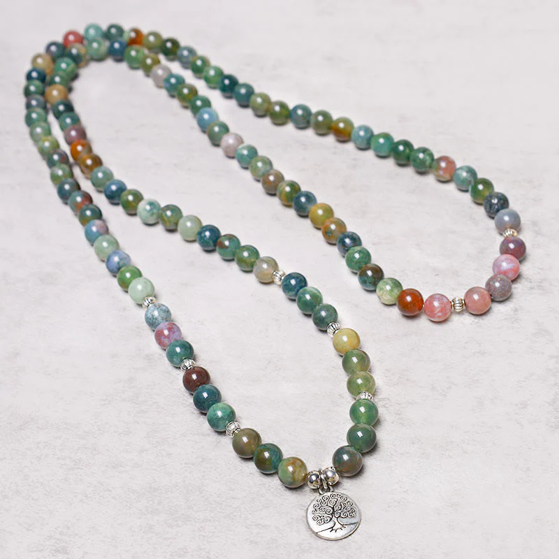 Buddha Stones 108 Mala Beads Agata indiana Loto OM Buddha Albero della vita Braccialetto di calma positiva - Image 7