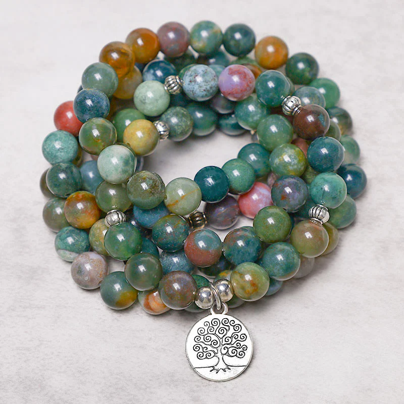 Buddha Stones 108 Mala Beads Agata indiana Loto OM Buddha Albero della vita Braccialetto di calma positiva - Image 8