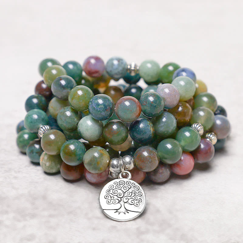 Buddha Stones 108 Mala Beads Agata indiana Loto OM Buddha Albero della vita Braccialetto di calma positiva - Image 9