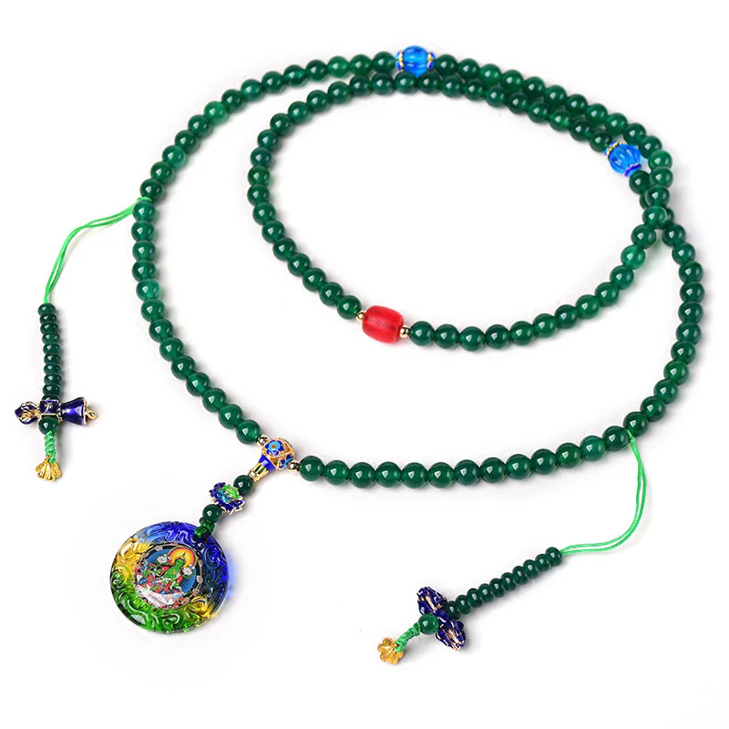 Buddha Stones 108 Mala Beads Agata verde naturale Bodhisattva Tara verde Braccialetto con ciondolo di manifestazione - Image 5