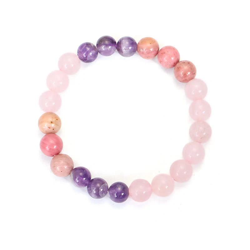 Buddha Stones 108 Mala Beads Ametista Quarzo Rosa Braccialetto con Nappa di Guarigione Spirituale - Image 4