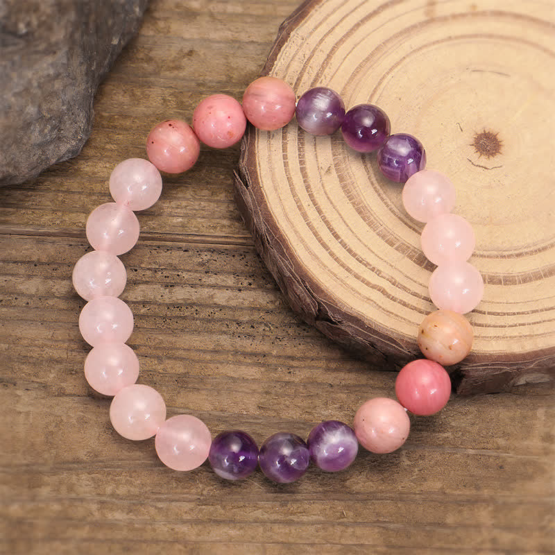 Buddha Stones 108 Mala Beads Ametista Quarzo Rosa Braccialetto con Nappa di Guarigione Spirituale - Image 5