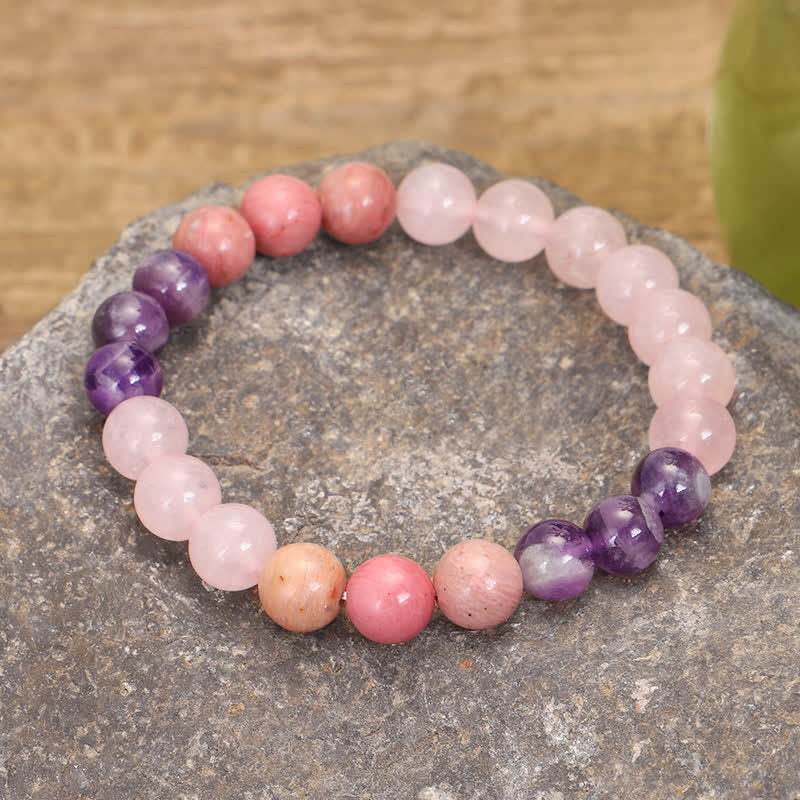 Buddha Stones 108 Mala Beads Ametista Quarzo Rosa Braccialetto con Nappa di Guarigione Spirituale - Image 6