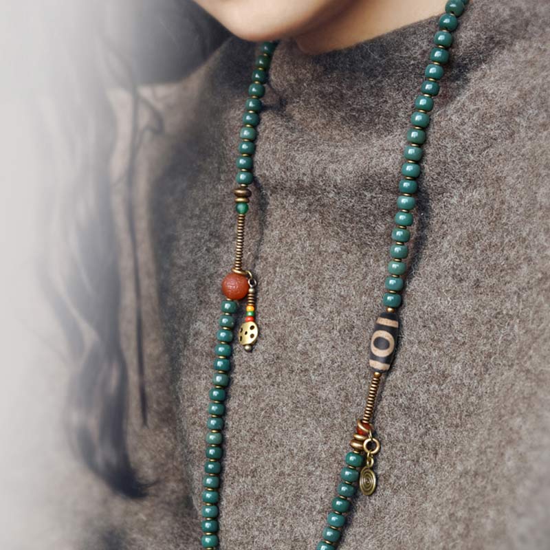 Buddha Stones 108 Mala Beads Bodhi Seed Dzi Bead Wisdom Bracciale - Image 5