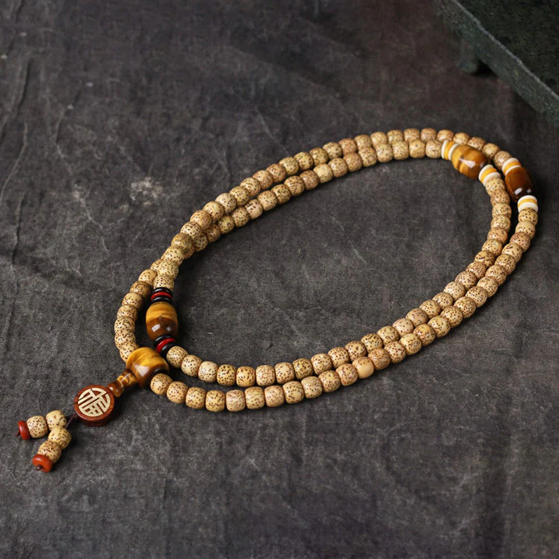Buddha Stones 108 Mala Beads Bodhi Seed Occhio di tigre Fu Character Bracciale della pace - Image 3