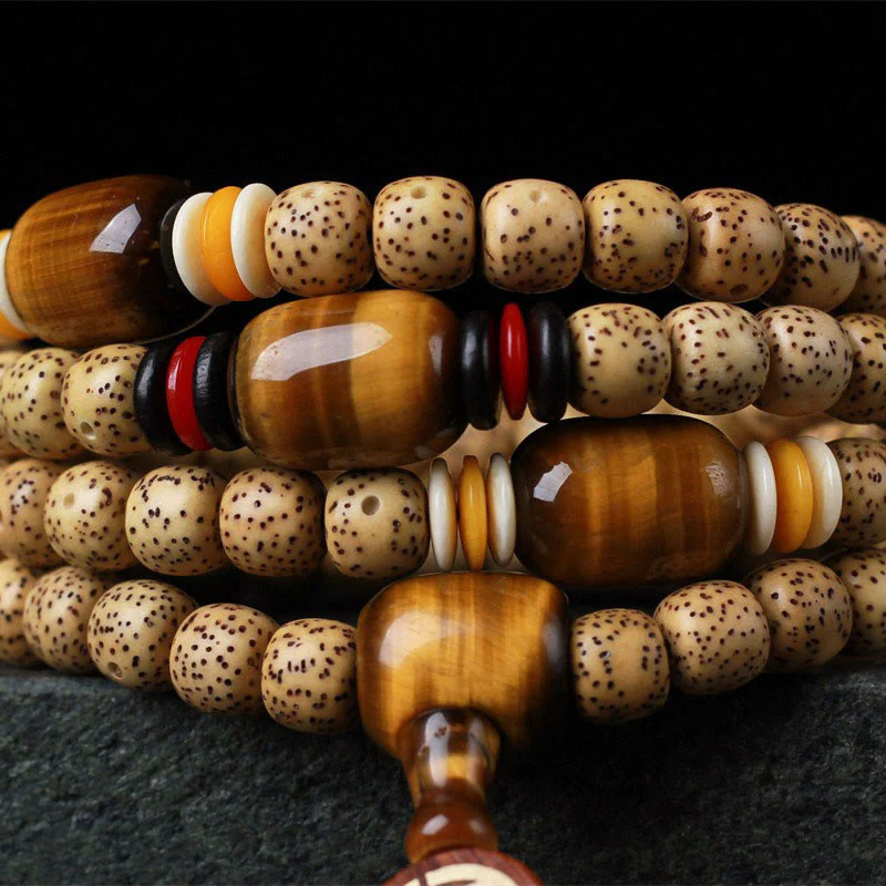 Buddha Stones 108 Mala Beads Bodhi Seed Occhio di tigre Fu Character Bracciale della pace - Image 8