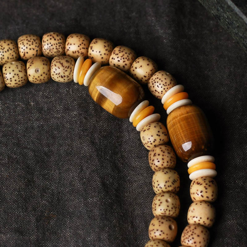 Buddha Stones 108 Mala Beads Bodhi Seed Occhio di tigre Fu Character Bracciale della pace - Image 9