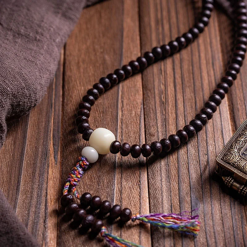 Buddha Stones 108 Mala Beads Bowl Bodhi Seed Braccialetto della Pace in Corda Colorata - Image 2
