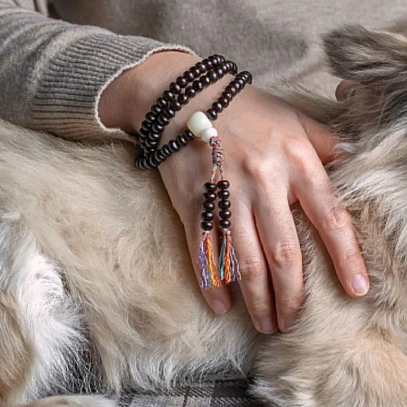 Buddha Stones 108 Mala Beads Bowl Bodhi Seed Braccialetto della Pace in Corda Colorata - Image 4