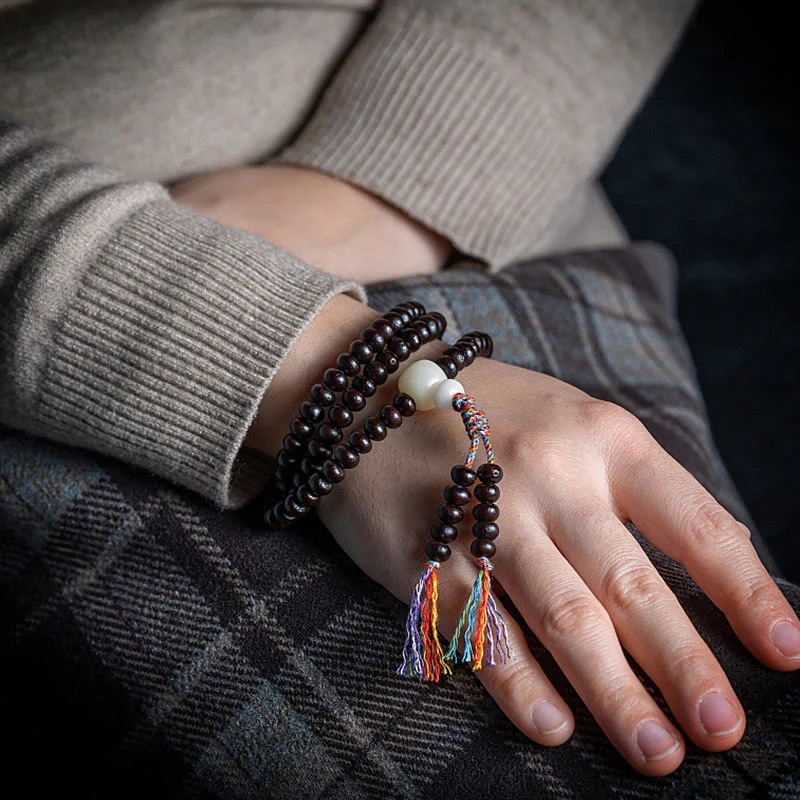 Buddha Stones 108 Mala Beads Bowl Bodhi Seed Braccialetto della Pace in Corda Colorata - Image 5
