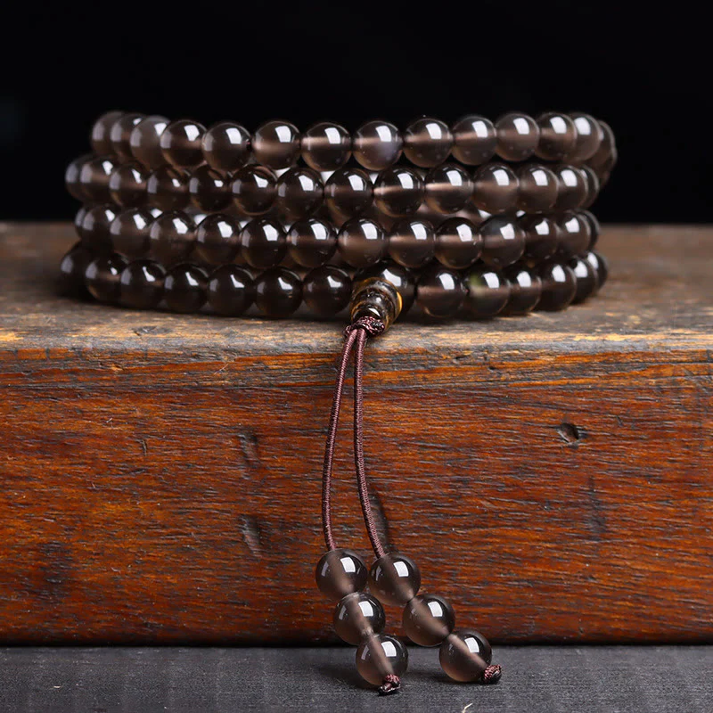 Buddha Stones 108 Mala Beads Braccialetto di ossidiana nera lce Obsidian Fulfilment - Image 12