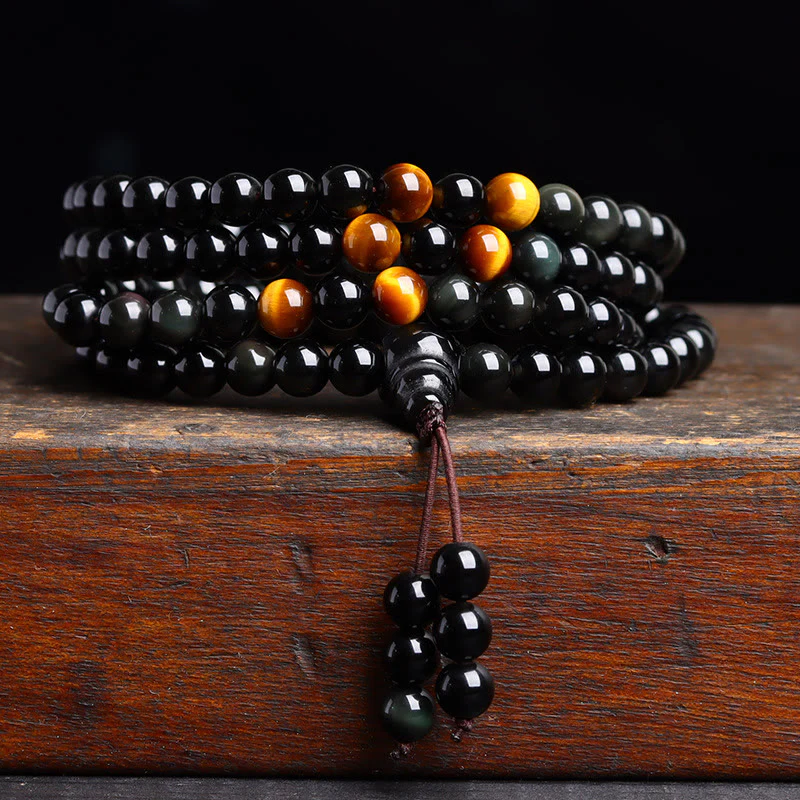 Buddha Stones 108 Mala Beads Braccialetto di ossidiana nera lce Obsidian Fulfilment - Image 2