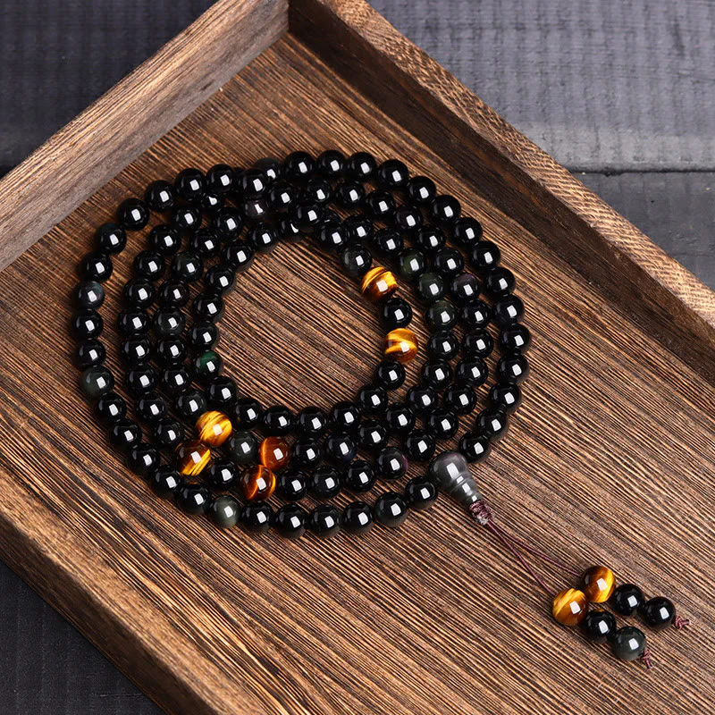 Buddha Stones 108 Mala Beads Braccialetto di ossidiana nera lce Obsidian Fulfilment - Image 4