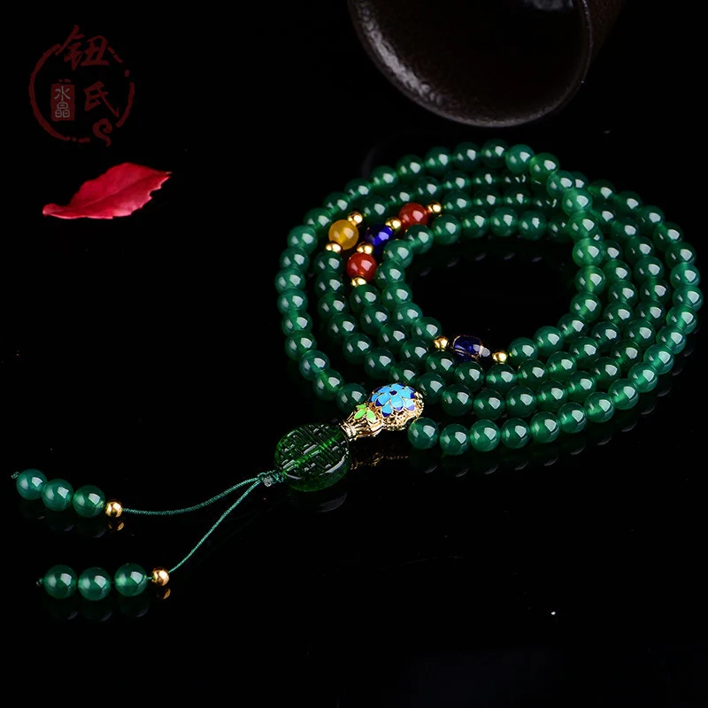 Buddha Stones 108 Mala Beads Braccialetto di supporto energetico in agata verde naturale - Image 2