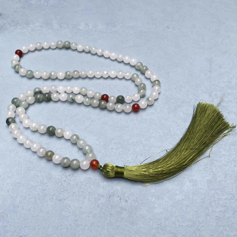 Buddha Stones 108 Mala Beads Braccialetto portafortuna con nappa in giada naturale Tianshan - Image 6