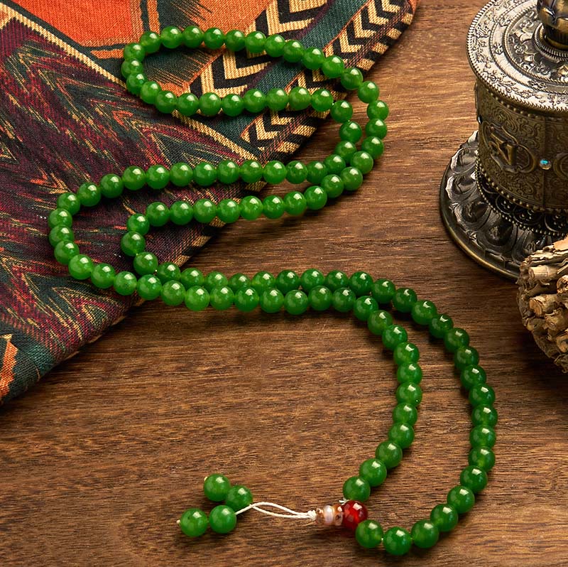 Buddha Stones 108 Mala Beads Braccialetto portafortuna in giada ciano naturale - Image 2